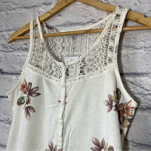 KISMET Vale Oach Print Button Front Crochet Yoke Trim Sleeveless Extra Small - Picture 3 of 11